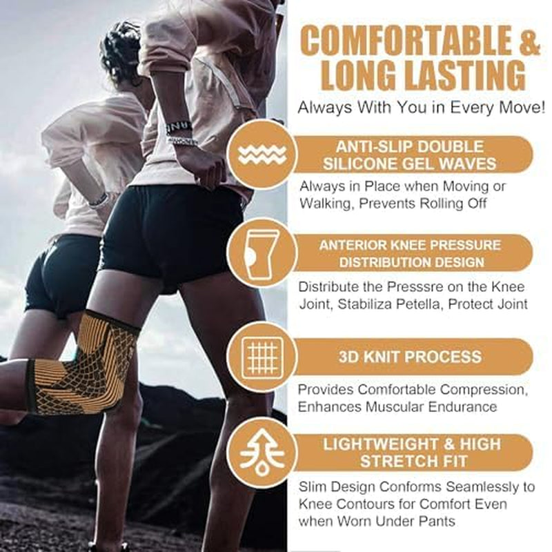 Knee Brace for Women & Men1 Pair, Copper Knee Braces for Knee Pain and Support, Copper Ions Fiber Compression Knee Sleeve for Running, Meniscus Tear, ACL, Joint Pain Relief (2, Xx-Large)
