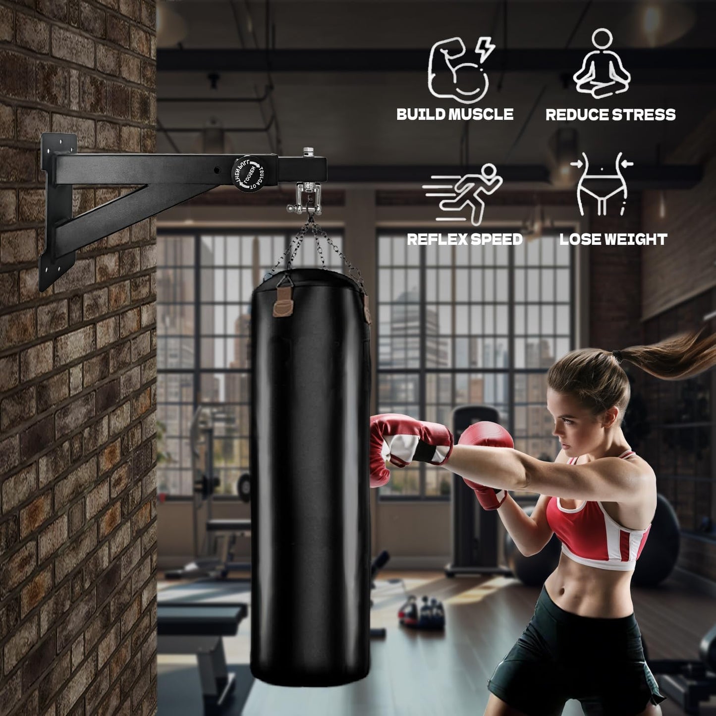 Heavy Duty Punching Bag Hanger, Wall Mounted Punching Bag Hanger, Adjustable Length and Height Heavy-Duty Punching Bag Bracket, Suitable for Home Gym