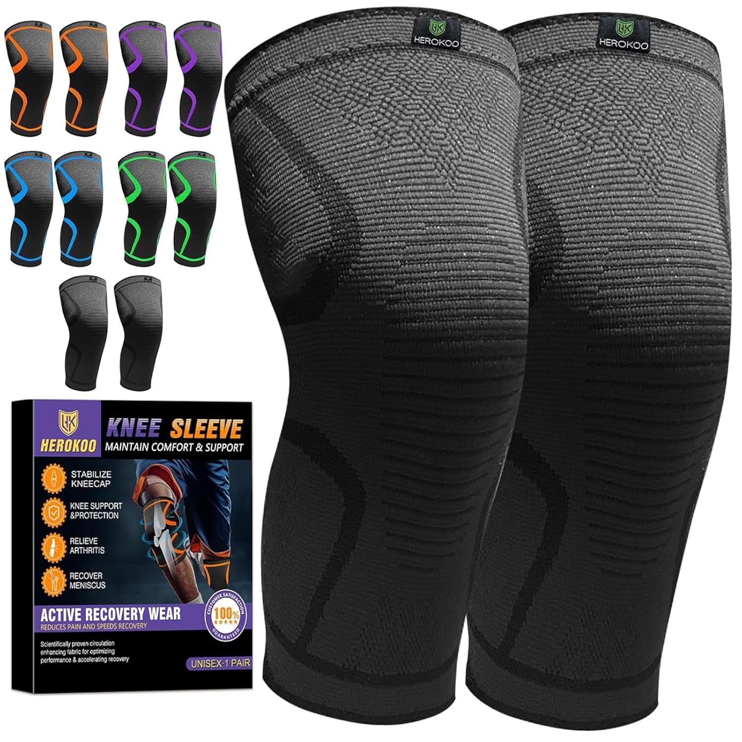 2 Pack Knee Braces for Running Knee Pain, Compression Knee Brace for Women & Men, Knee Sleeve, Sports Knee Braces for Meniscus Tear, ACL & Arthritis Pain Relief