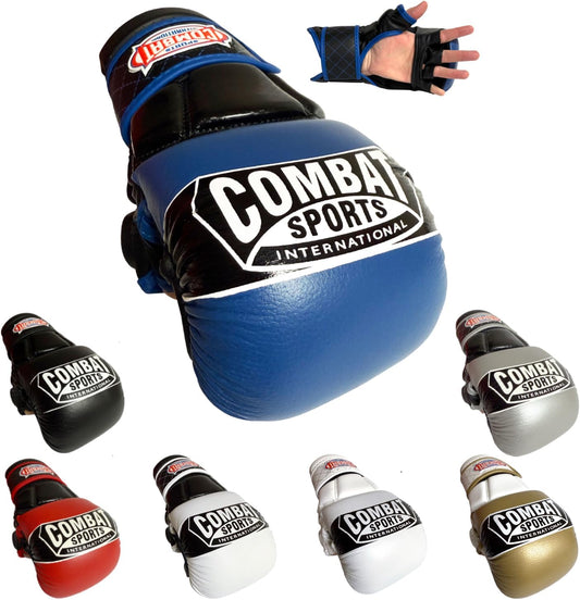 Max Strike MMA Training Gloves, Open Palm Fingerless Gloves for MMA, Muay Thai, and Kickboxing (Blue, Large)