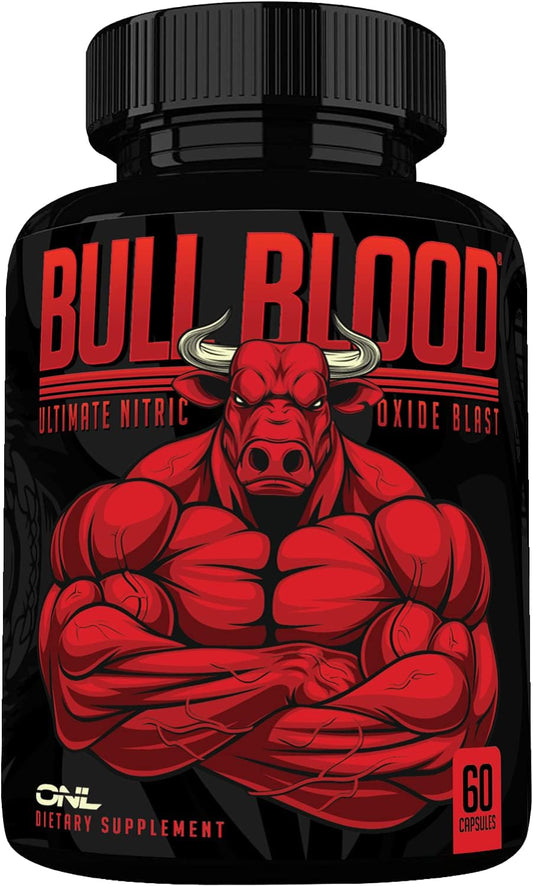 Bull Blood Nitric Oxide Supplements for Men - Nitrous Oxide Booster & Pre Workout Pills with L-Arginine - Blood Flow for Men - Nitric Oxide Booster for Enhancing Male Strength & Energy - 60Ct