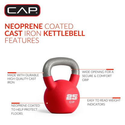 , 25Lb Neoprene Coated Kettlebell, Red