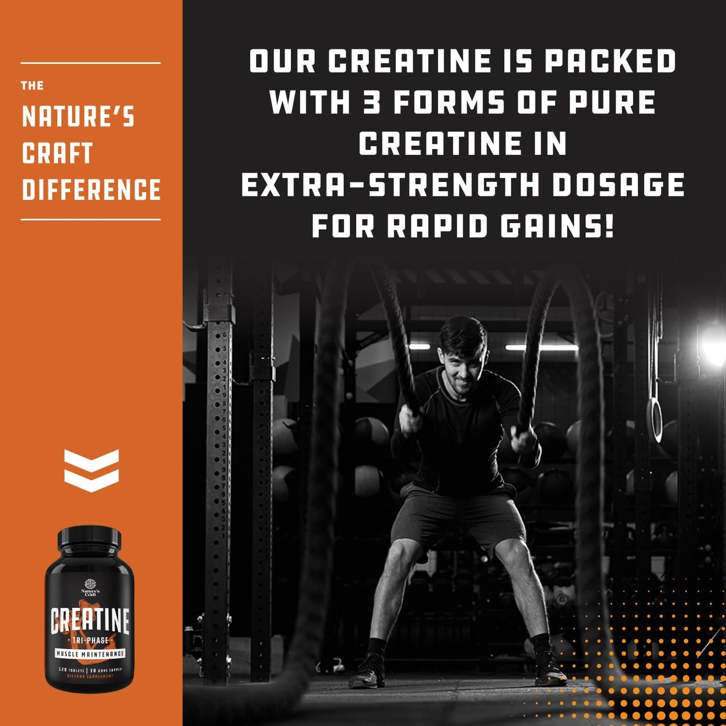 High Strength Tri Phase Creatine Tablets for Women & Men - Formula Blend of Creatine Monohydrate, 300Mg HCL & Pyruvate Supplement - Muscle Mass Gain & Recovery Supplement - 120 Count
