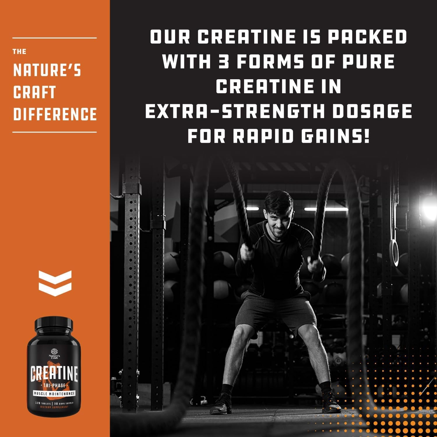 High Strength Tri Phase Creatine Tablets for Women & Men - Formula Blend of Creatine Monohydrate, 300Mg HCL & Pyruvate Supplement - Muscle Mass Gain & Recovery Supplement - 120 Count