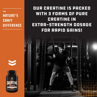 High Strength Tri Phase Creatine Tablets for Women & Men - Formula Blend of Creatine Monohydrate, 300Mg HCL & Pyruvate Supplement - Muscle Mass Gain & Recovery Supplement - 120 Count