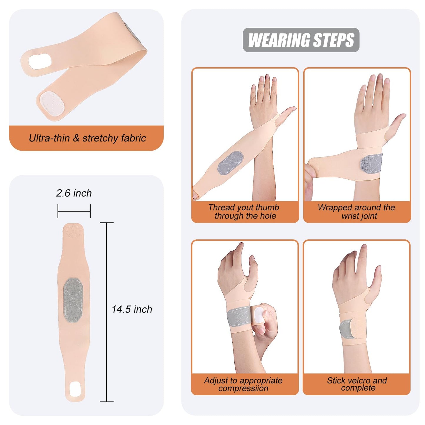 2 Pcs Ultra-Thin Wrist Brace Support for Carpal Tunnel, Pain Relief, Arthritis, Tendonitis, Elastic Wrist Wraps Right and Left Hands - Compression and Support for Fitness Enthusiasts (All Skin Tone)