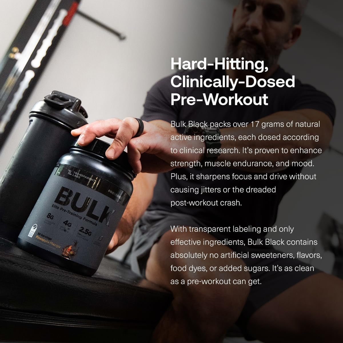 Bulk Black Pre Workout - Clinically Dosed, Sugar Free Preworkout for Men and Women with Beta Alanine Powder, Citrulline Malate, & Caffeine - 30 Servings, Sour Gummy